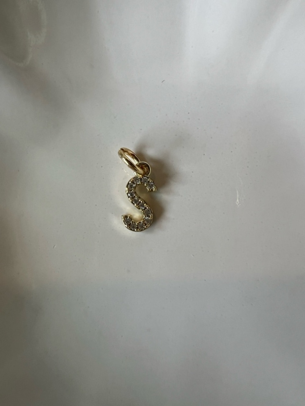 Dainty 14k Gold Plated Crystal 'S' Initial Charm Pendant - Jewelry